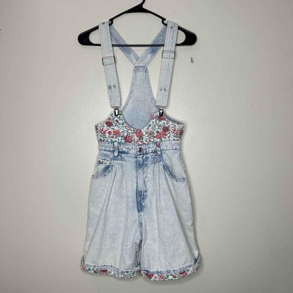 Vintage Overalls F.T. Jeans by Filippo Shortall Light Wash Floral Denim size 3/4